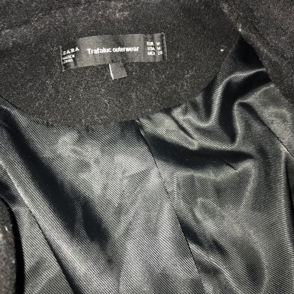 Zara Black Classic Wool Buttoned Long Trench Coat - Picture 16 of 16